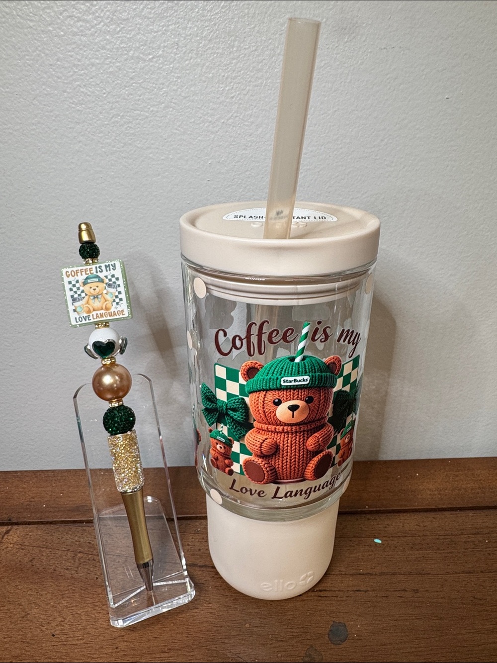 Bear Coffee Travel Tumbler with Straw - Cream